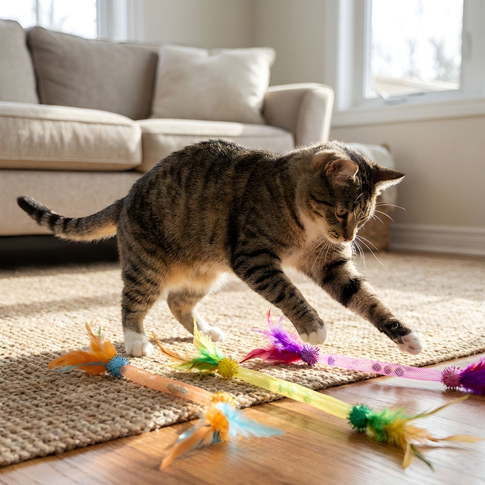 FeatherLoop │ Elastic Feather Cat Toy Set for Interactive Indoor Play