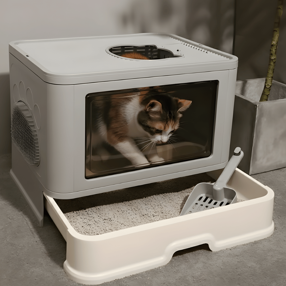 PurrVault │ Enclosed Cat Litter Box with Easy Pull Out Tray