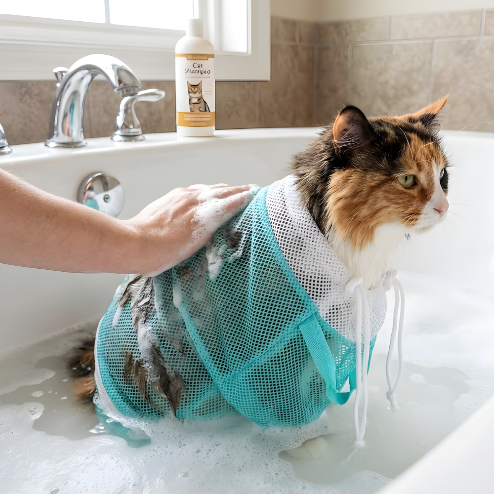 CalmWrap │ Anti Scratch Cat Bath & Grooming Mesh Bag