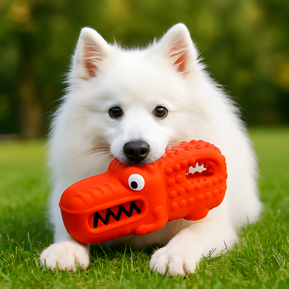 ChompGator │ Slow Feeder Squeaky Dental Chew Toy for Dogs