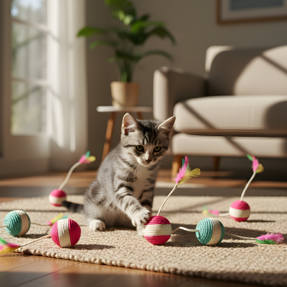 ClawBounce │ Natural Sisal Feather Ball Toy for Curious Cats