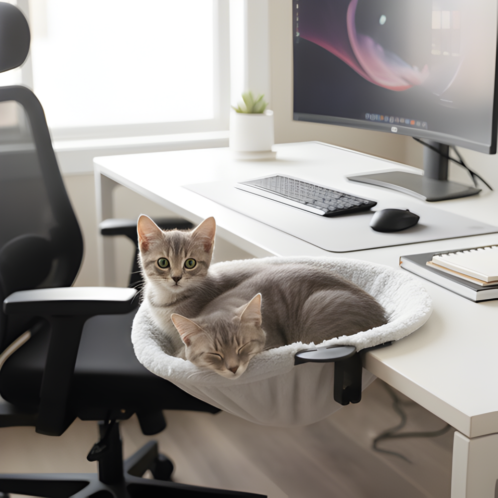CloudCling │ Desk Mounted Plush Cat Hammock