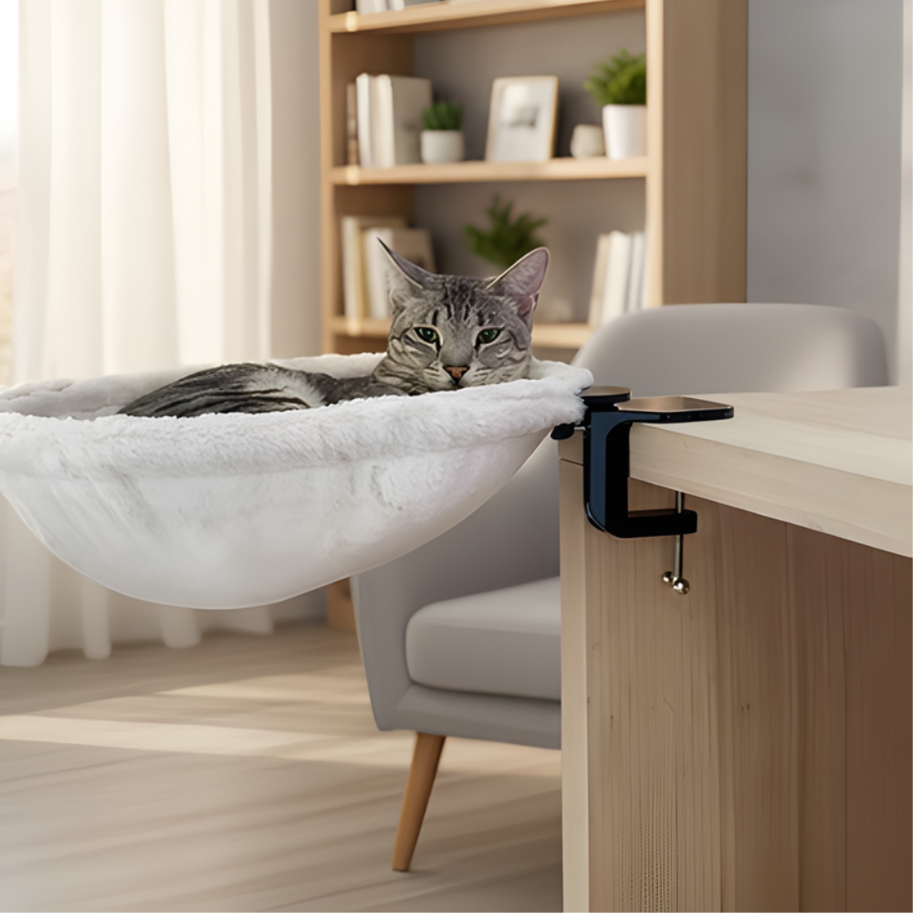 CloudCling │ Desk Mounted Plush Cat Hammock