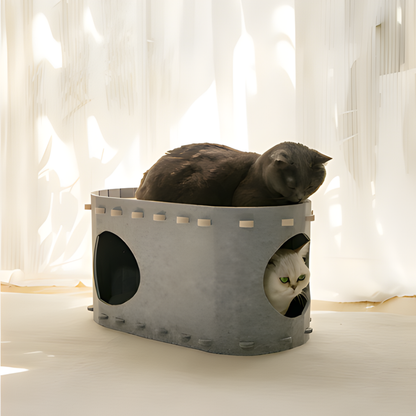 CozyHaven │ Felt Cat Hideaway Bed with Dual Level Comfort