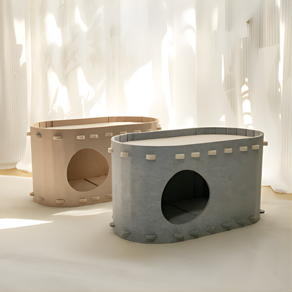 CozyHaven │ Felt Cat Hideaway Bed with Dual Level Comfort