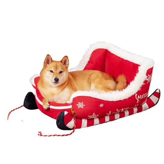 CozyNest | Festive Plush Bed Christmas Dog Bed – Luxury Soft Sleigh Design for Pets