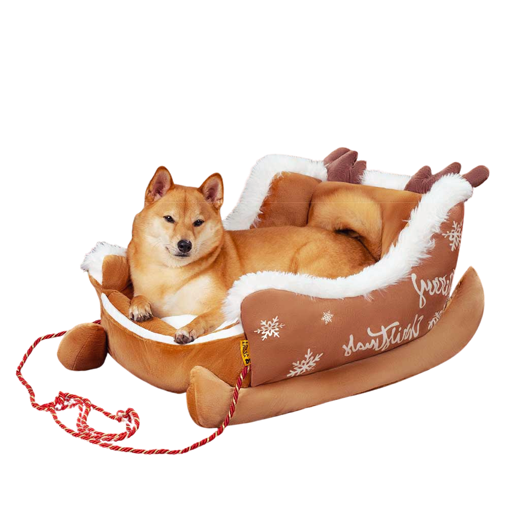 CozyNest | Festive Plush Bed Christmas Dog Bed – Luxury Soft Sleigh Design for Pets