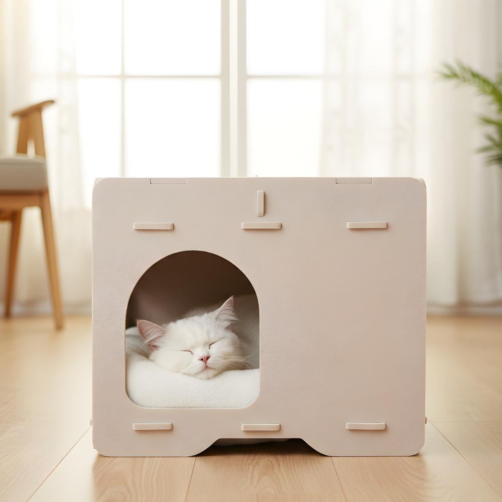 FeltHaven │ Dual Level Cat Hideaway with Top Lounge Bed