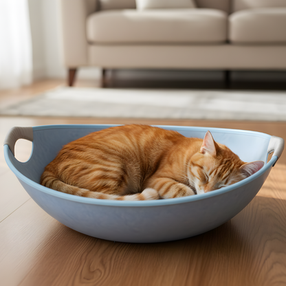 FeltHaven │ Round Felt Cat Bed with Scratcher Base