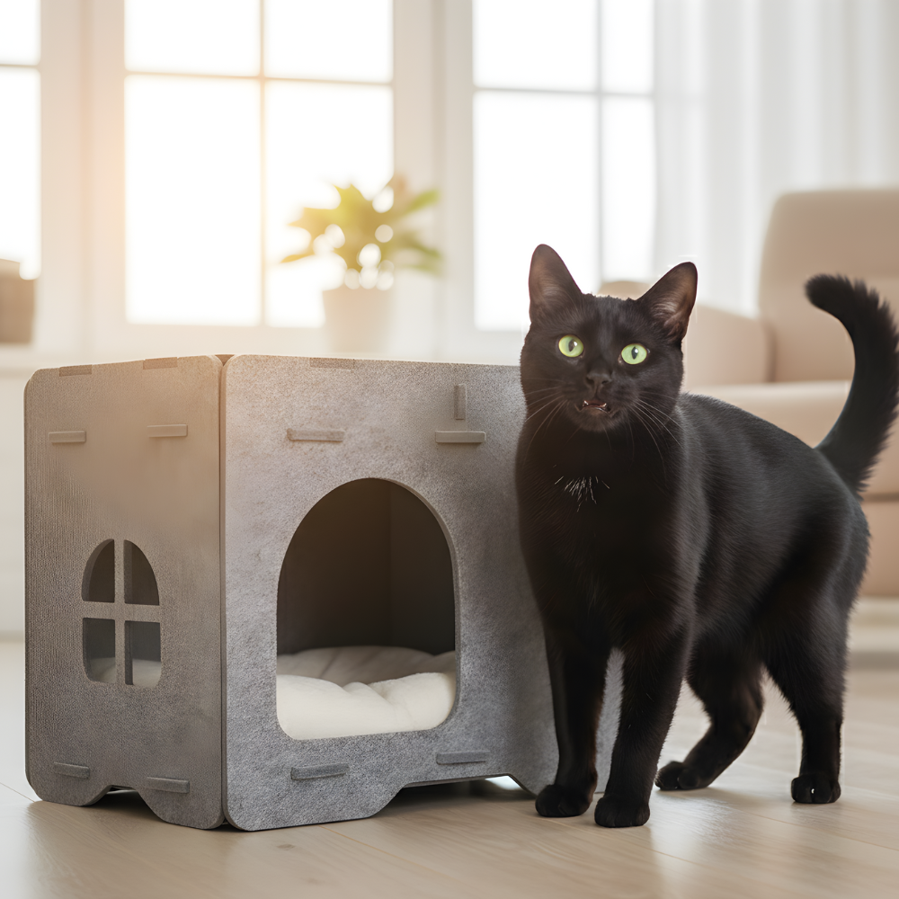 FeltHaven │ Dual Level Cat Hideaway with Top Lounge Bed