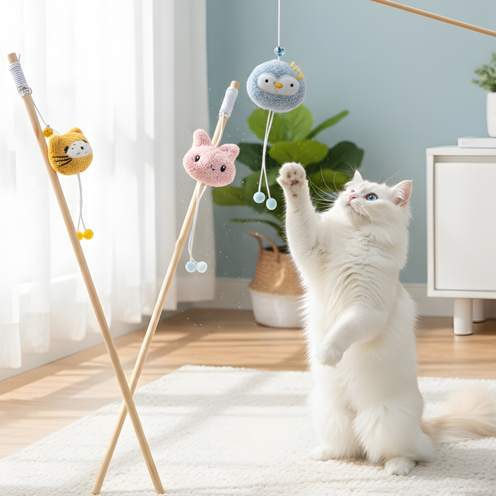 FlickTail │ Interactive Bell Cat Wand Teaser Toy