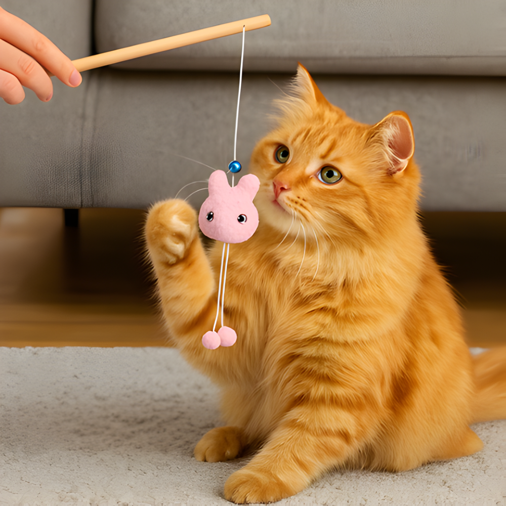 FlickTail │ Interactive Bell Cat Wand Teaser Toy