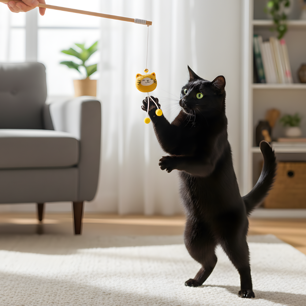 FlickTail │ Interactive Bell Cat Wand Teaser Toy