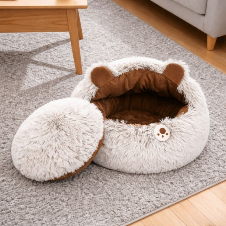 FurHaven │ Plush Cave Cat Bed