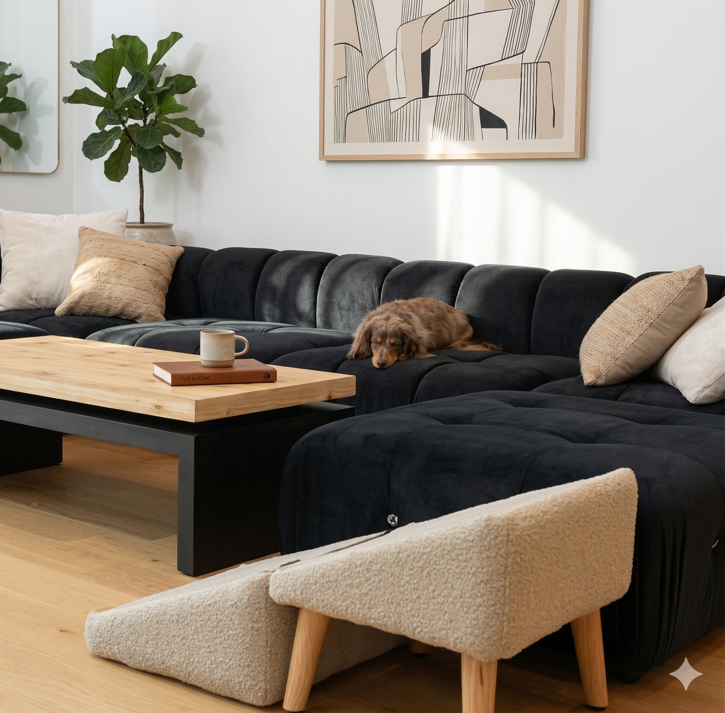 Split Ottoman Dog Ramp, 2-1 Sofa and Ottoman for Couch Bed Car & Cats