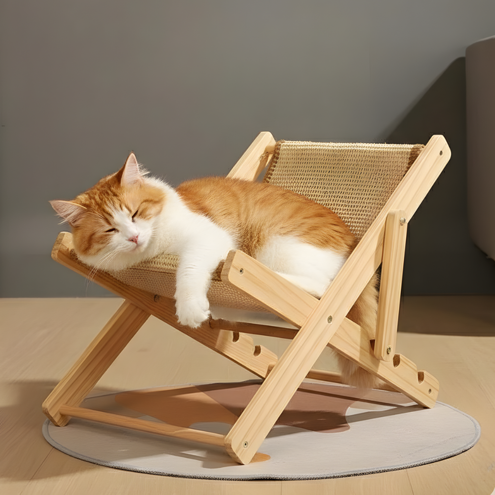 LoungeCraft │ Wooden Cat Recliner with Scratch Mat