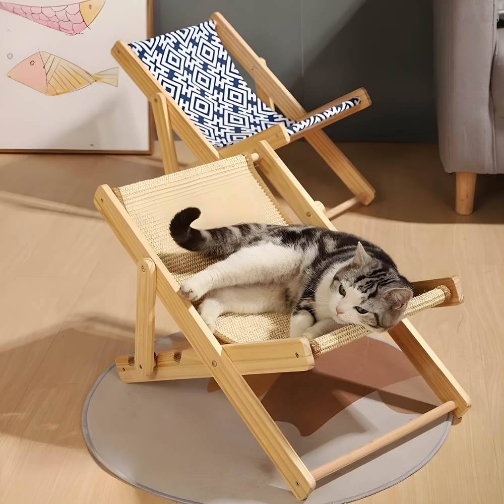 LoungeCraft │ Wooden Cat Recliner with Scratch Mat