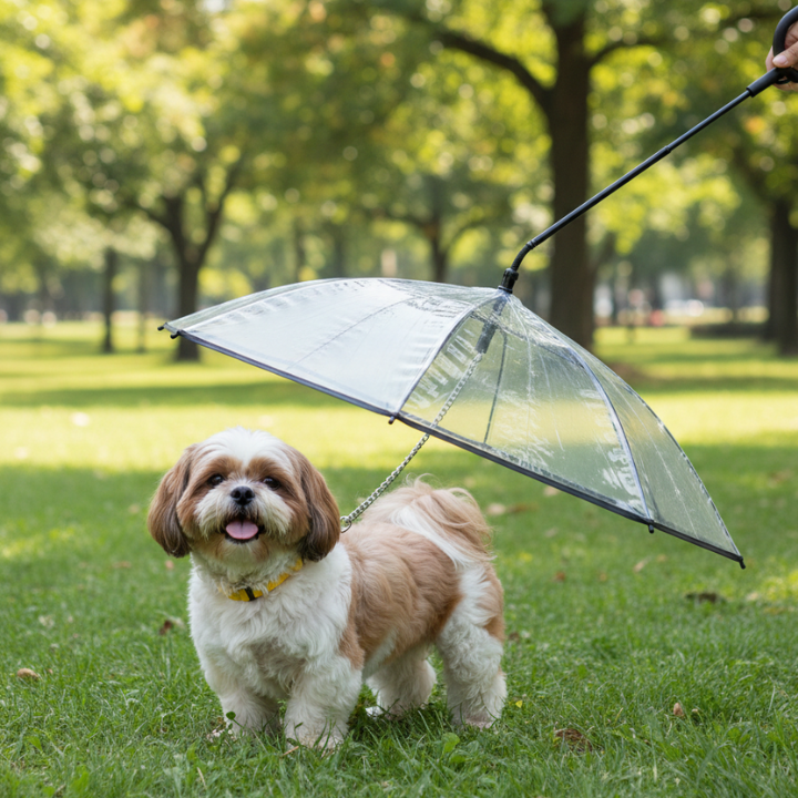 RainGuard │ Transparent Dog Umbrella with Built In Leash