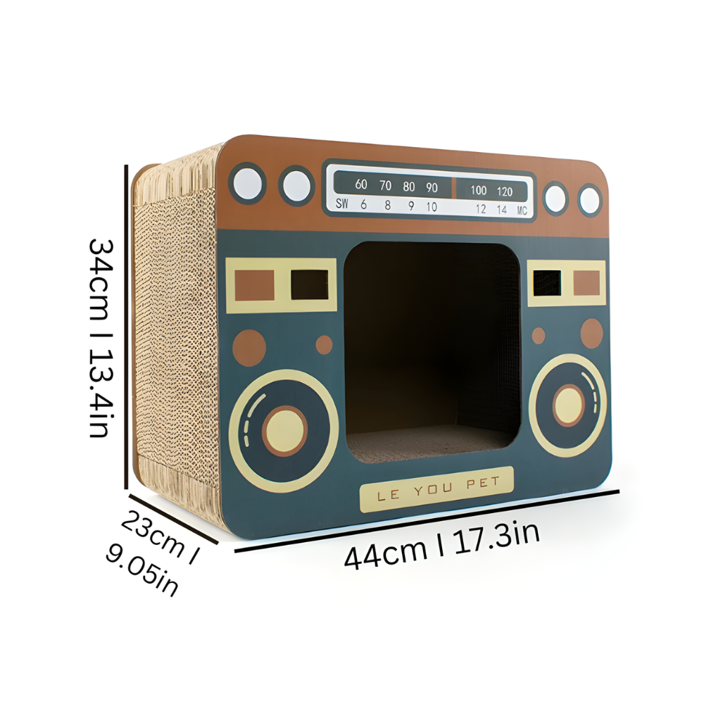 RetroDen │ Cardboard Cat Hideaway with Scratch Surface
