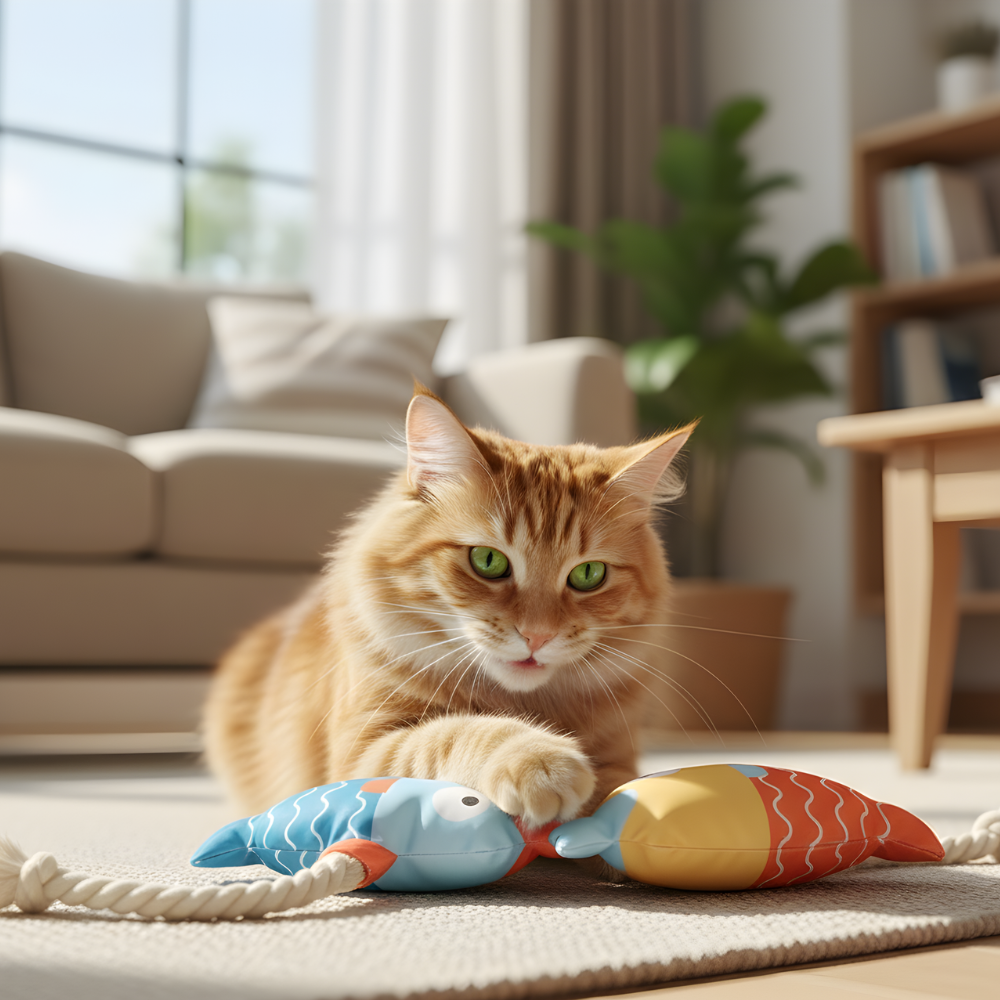 TugFin │ Squeaky Rope Fish Cat Toy