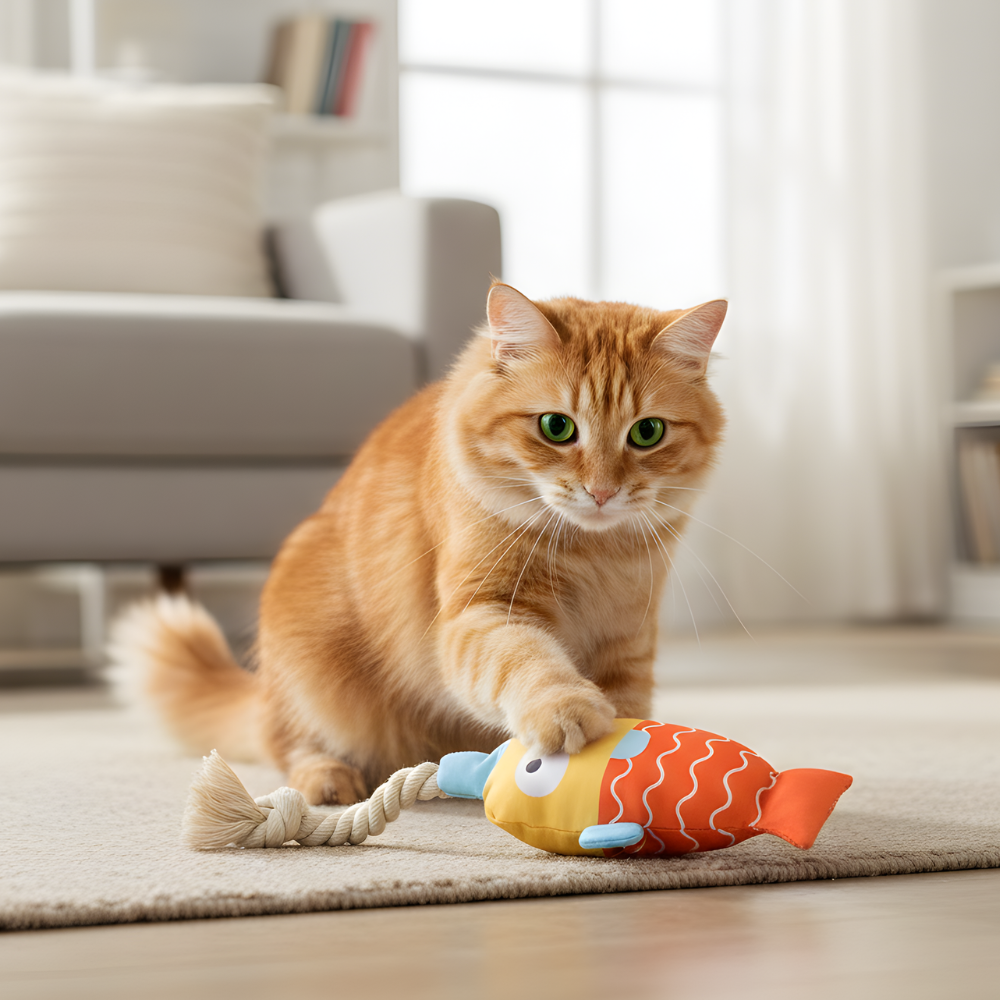 TugFin │ Squeaky Rope Fish Cat Toy