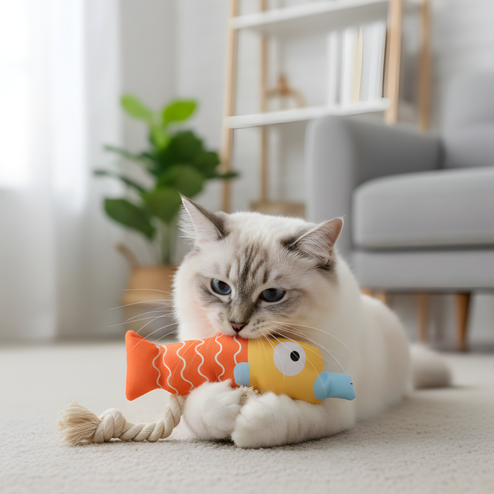 TugFin │ Squeaky Rope Fish Cat Toy