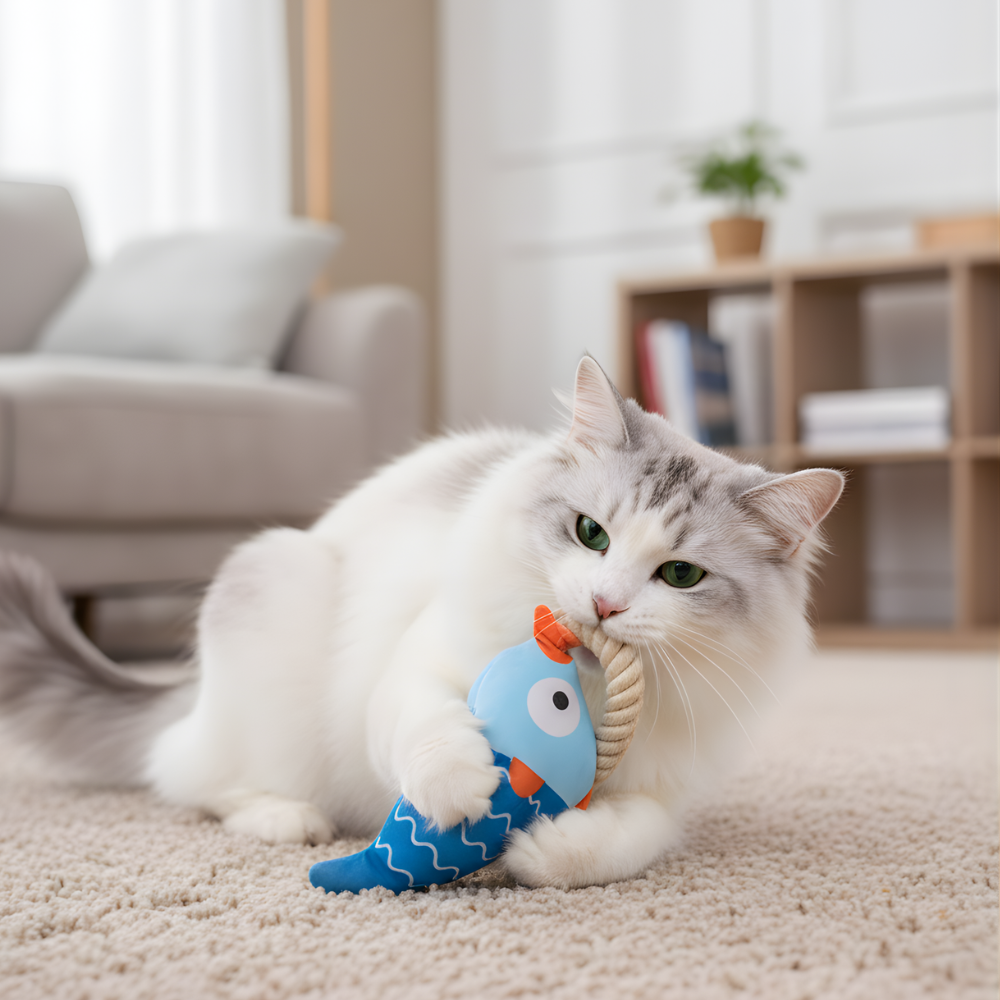 TugFin │ Squeaky Rope Fish Cat Toy