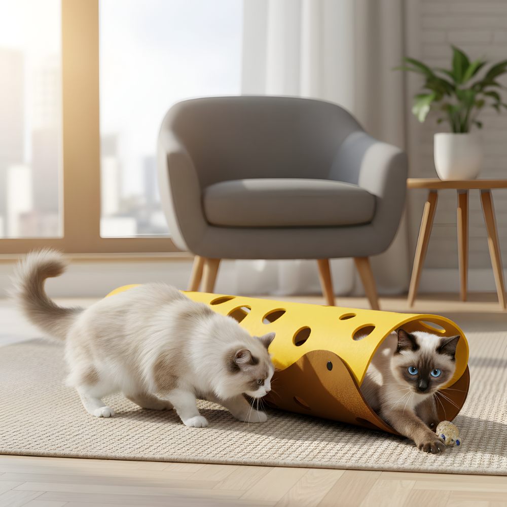 TunnelPaws │ Soft Foldable Play Tunnel and Cozy Hideout for Cats