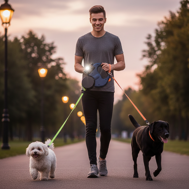 TwinTrail │ Dual Retractable Dog Leash for Two Dogs