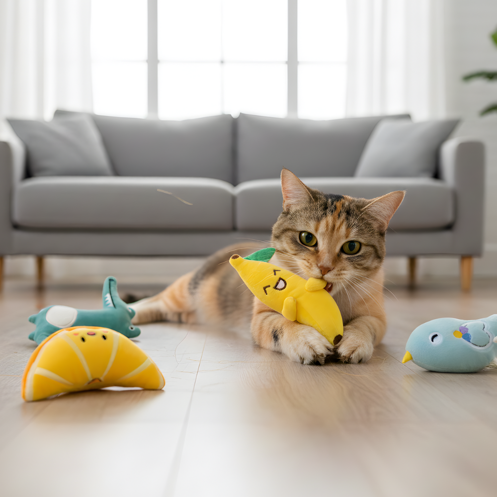 WhiskerSnugs │ Catnip Plush Cat Toy Set for Comfort & Play