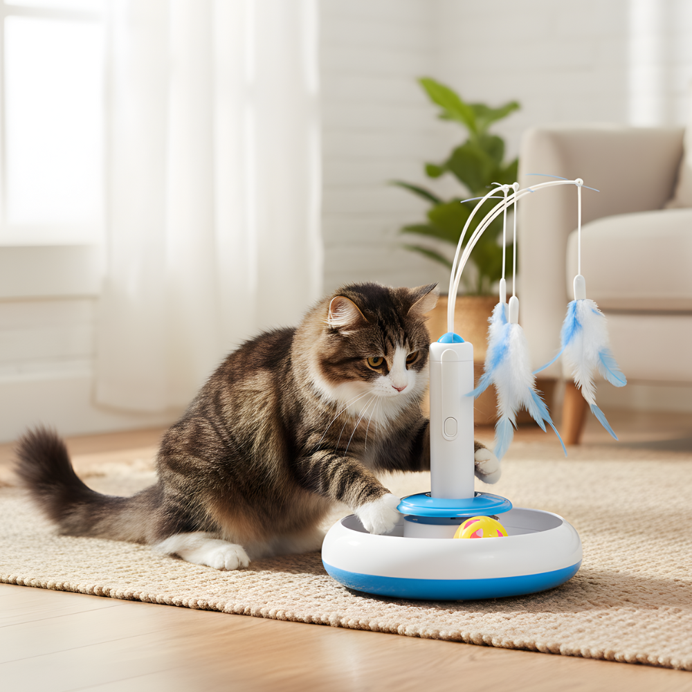 WhiskerWhirl │ Automatic Feather Spinner Toy for Active Indoor Cats