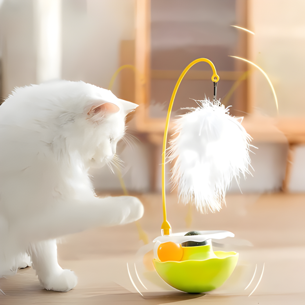 WobbleWhisk │ Motion Activated Feather and Rolling Ball Toy for Curious Cats