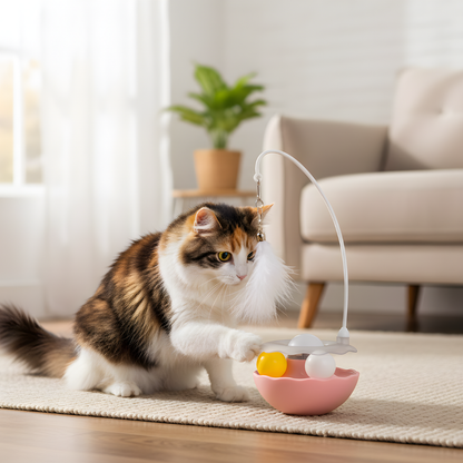 WobbleWhisk │ Motion Activated Feather and Rolling Ball Toy for Curious Cats