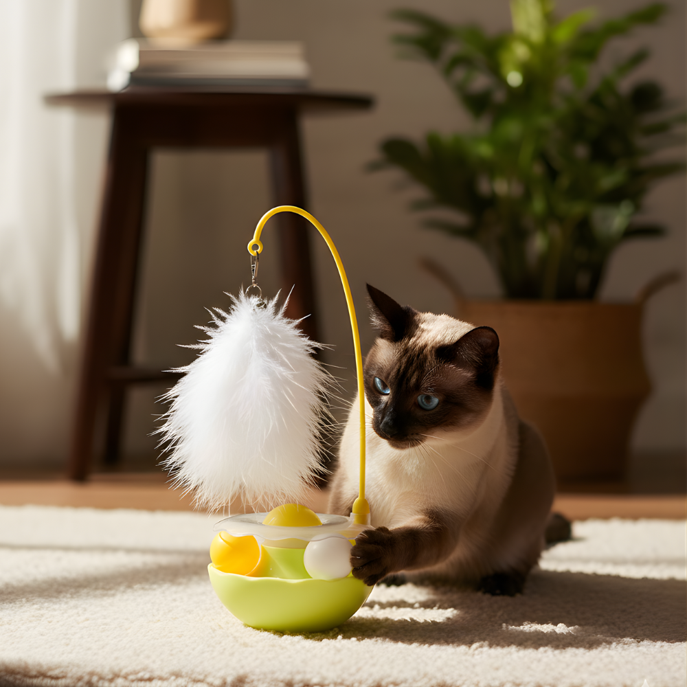 WobbleWhisk │ Motion Activated Feather and Rolling Ball Toy for Curious Cats